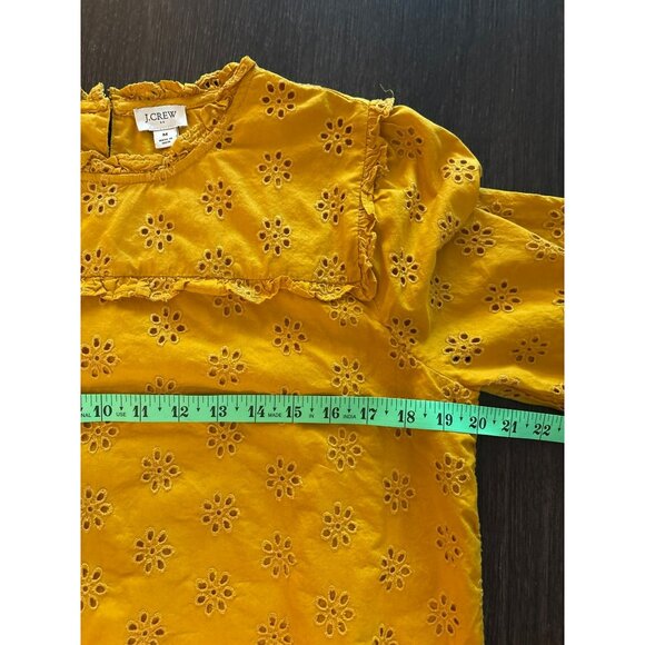 J.Crew Factory Mustard Yellow Embroidered Eyelet Cotton Blouse Size Medium - Picture 7 of 8